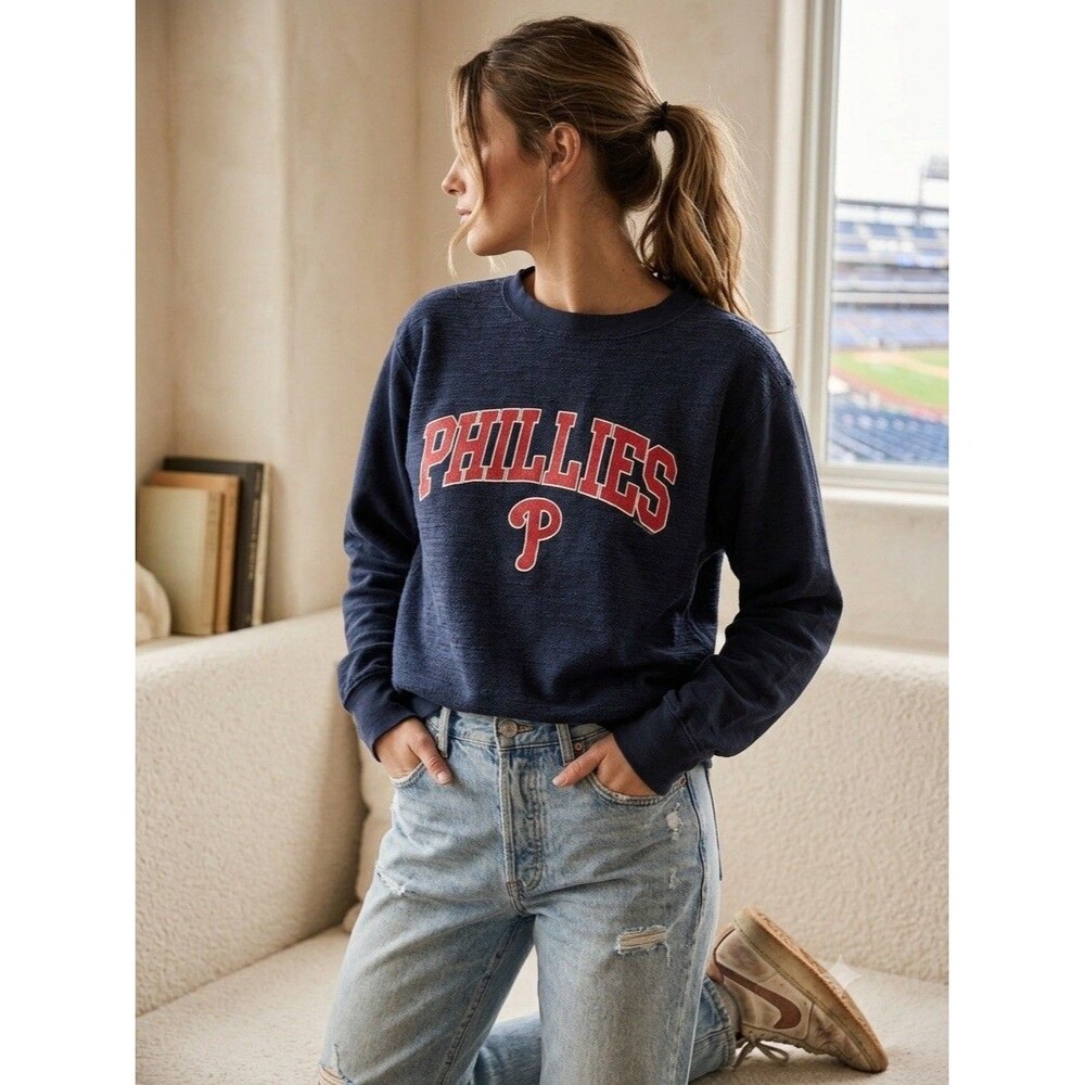 Soft As A Grape MLB Philadelphia Phillies Sweatshirt Navy Blue Slub Crewneck L